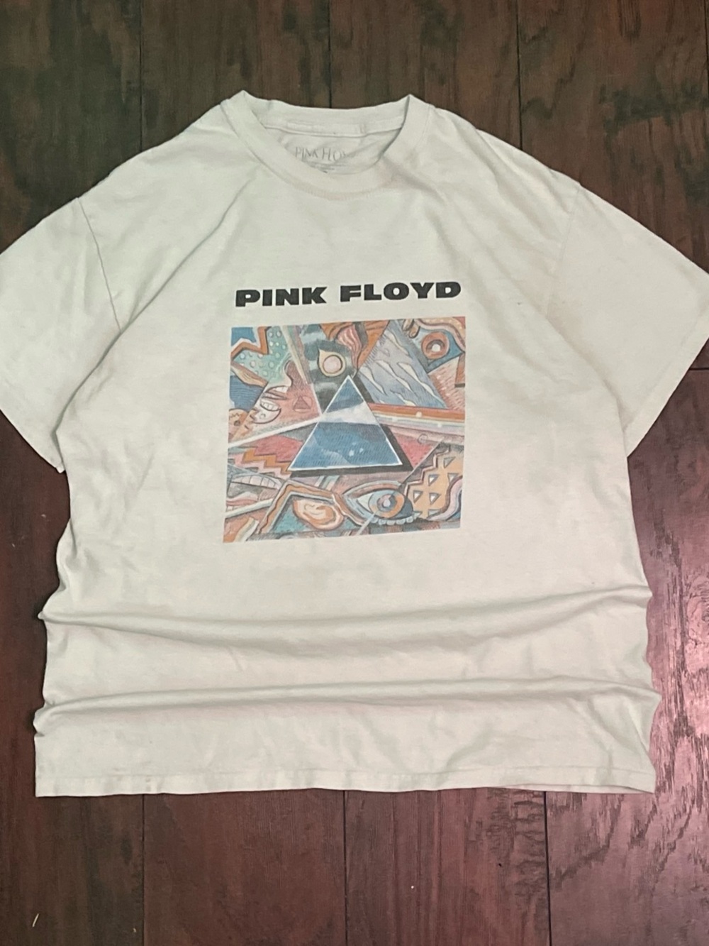Pink Floyd White Short-Sleeve Tee with Multicolor Prism Artwork